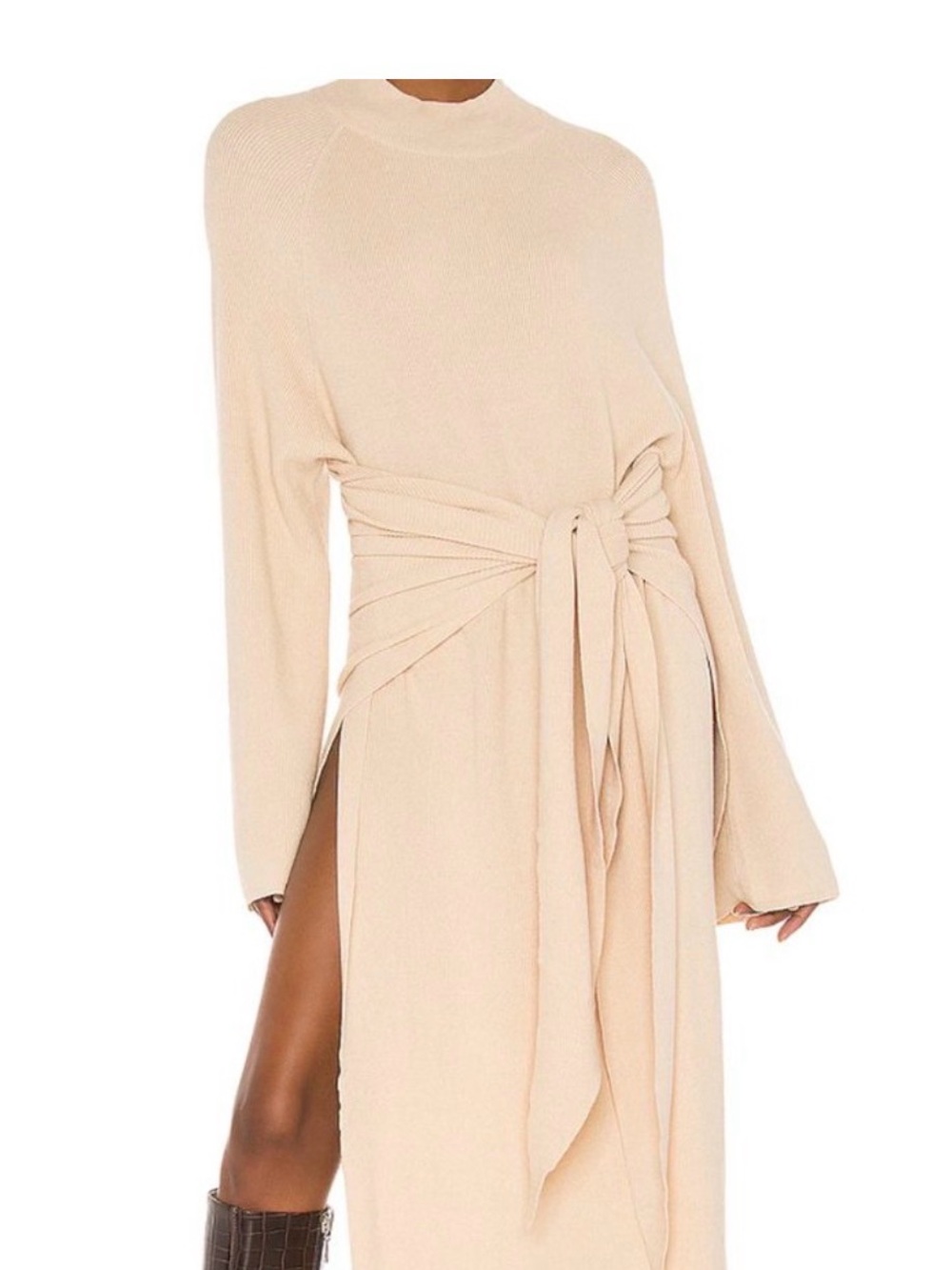 SYNDYS Tie-Front Long Sleeve Maxi Dress